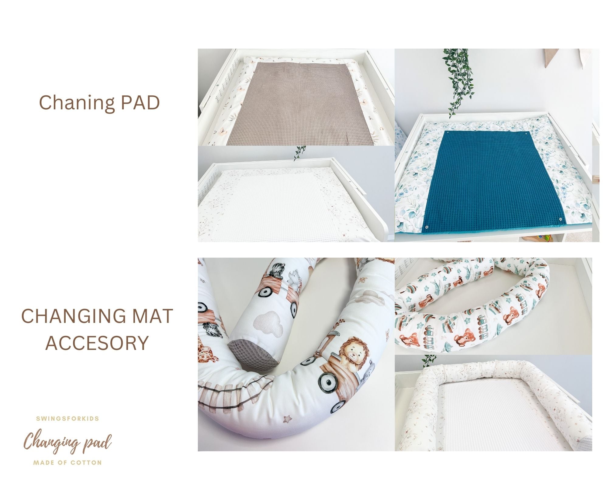 Cotton changing pad - Gray flowers