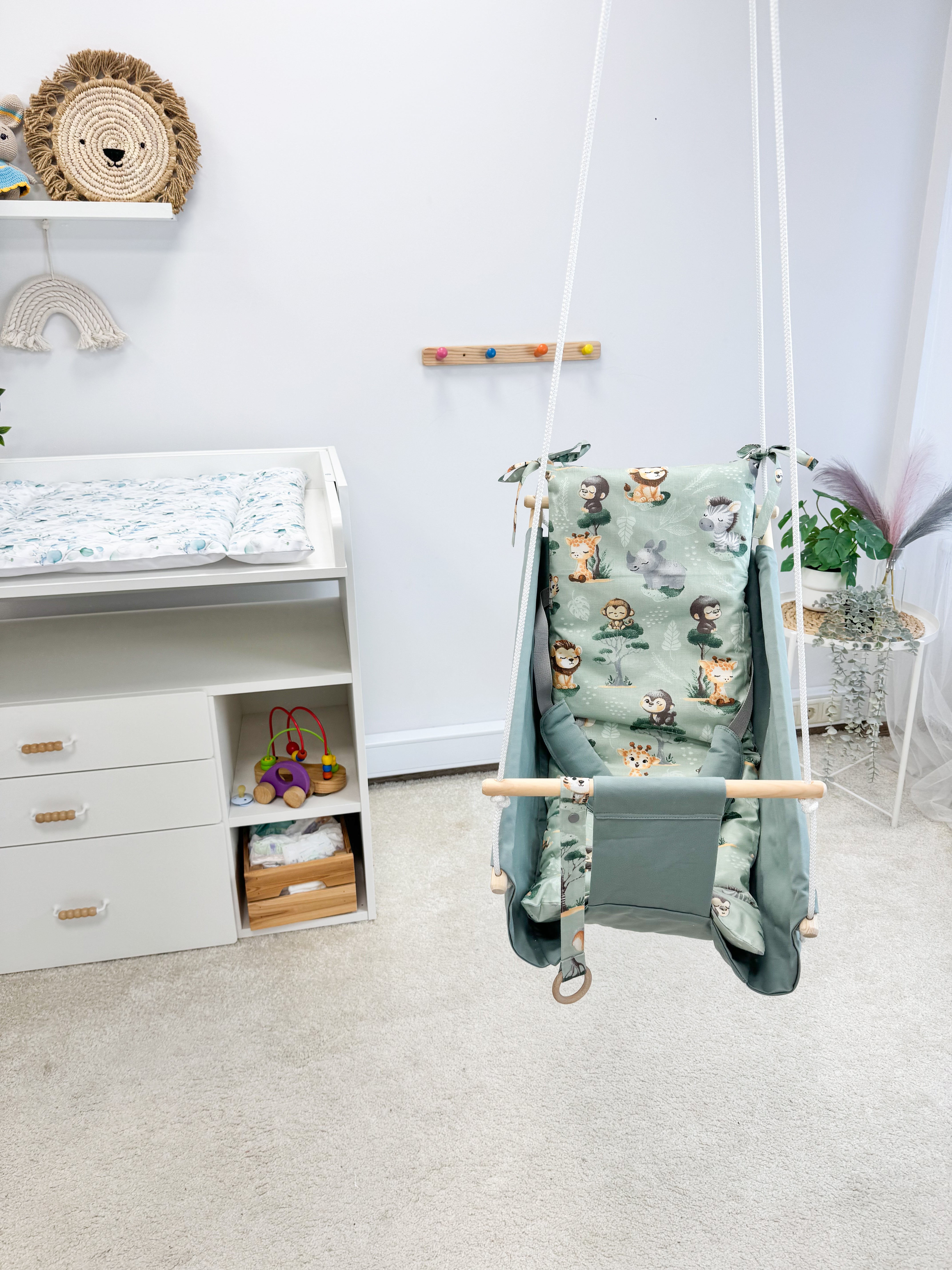 Sage green Hammock baby swing "Safari"
