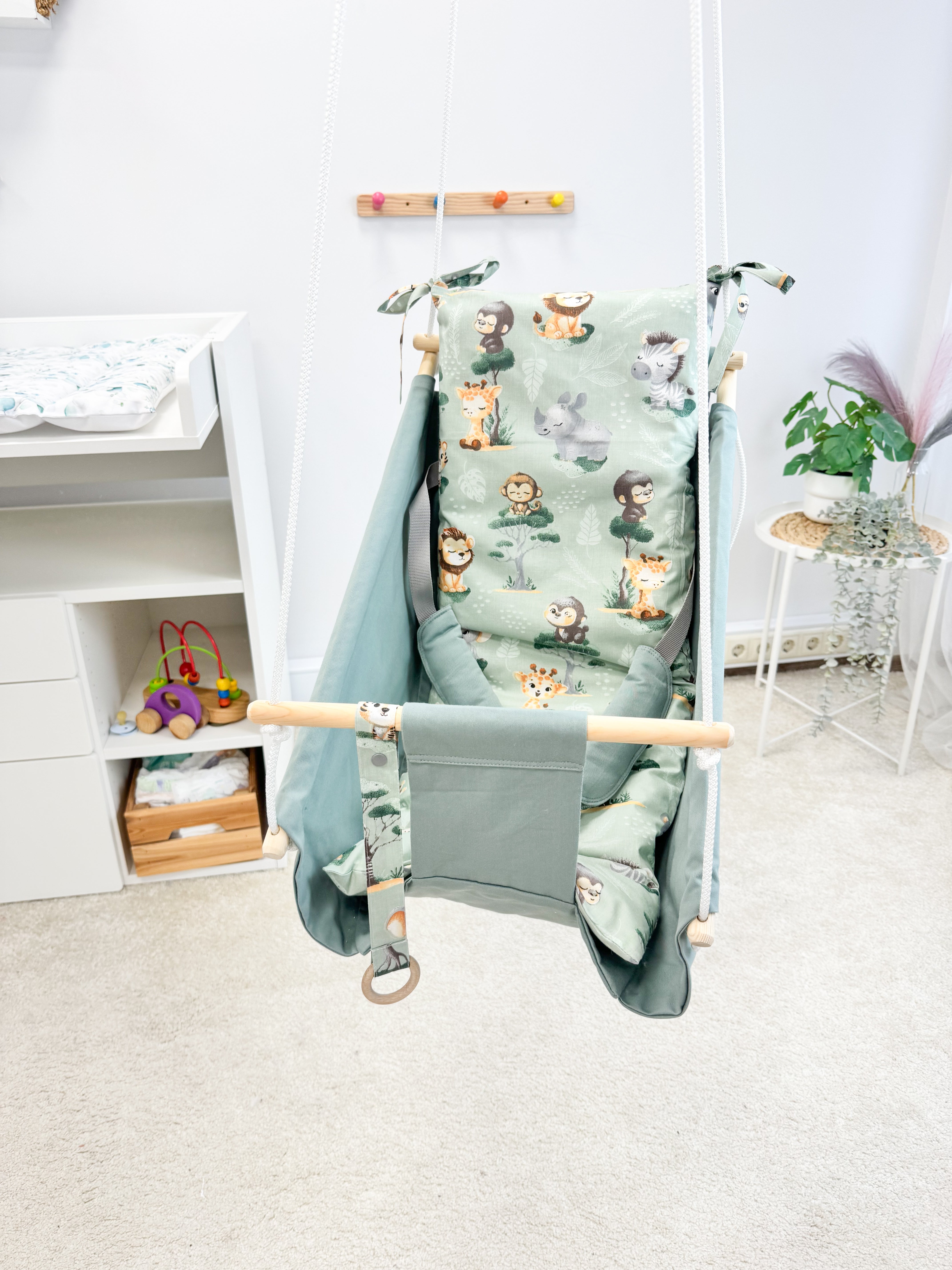Sage green Hammock baby swing "Safari"
