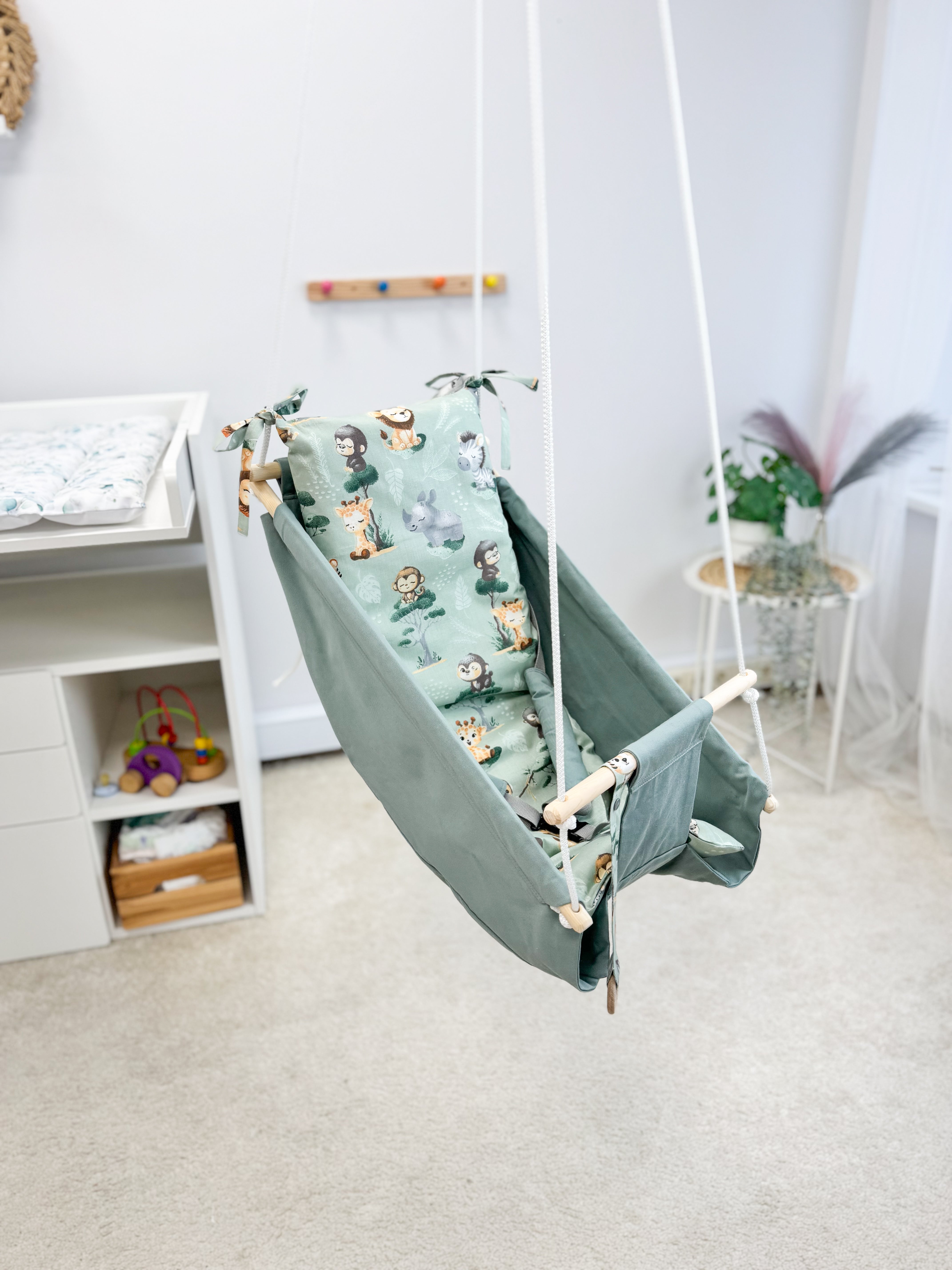 Sage green Hammock baby swing "Safari"