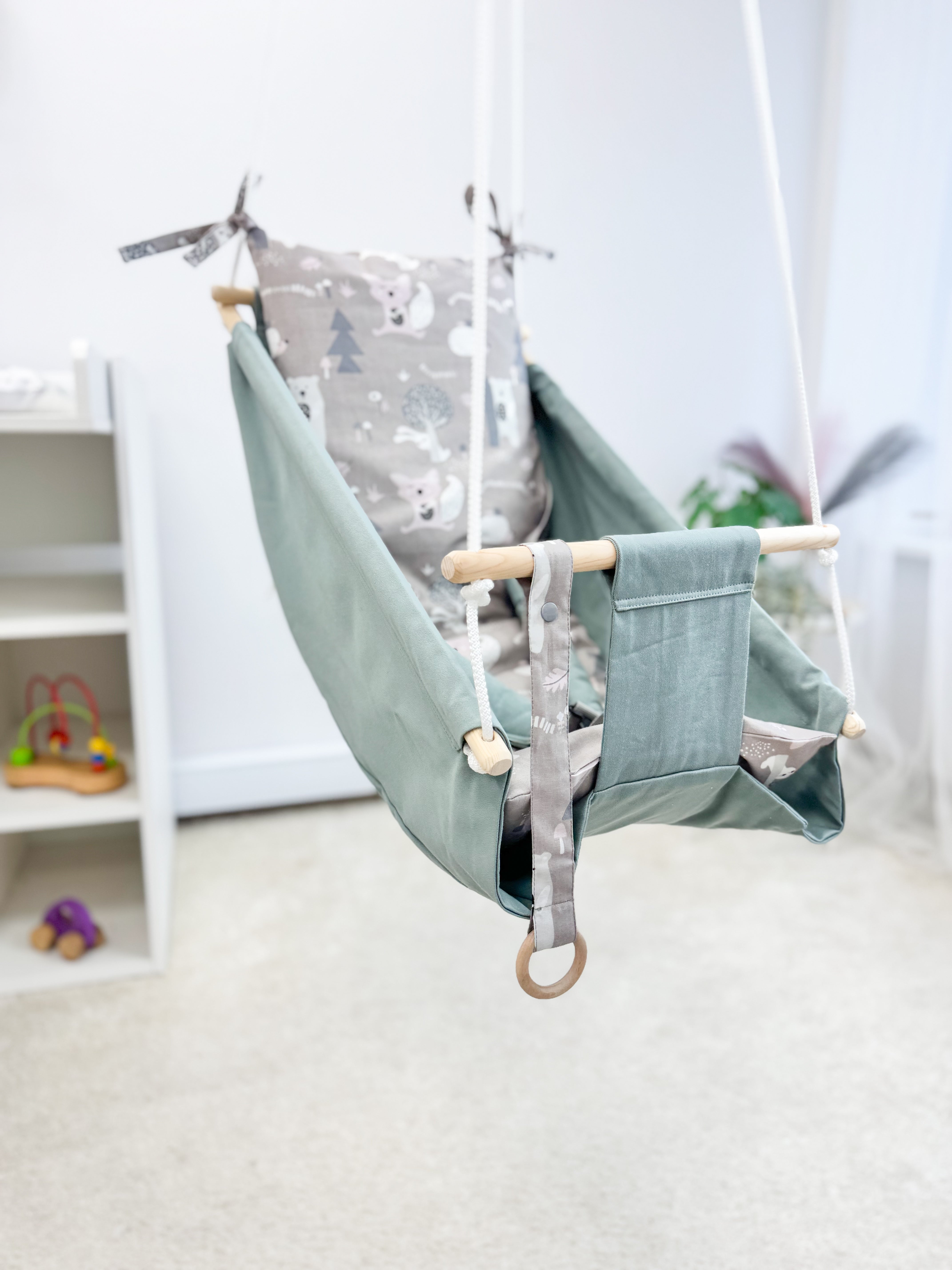 Gray hammock swing baby "Beige forest animals"