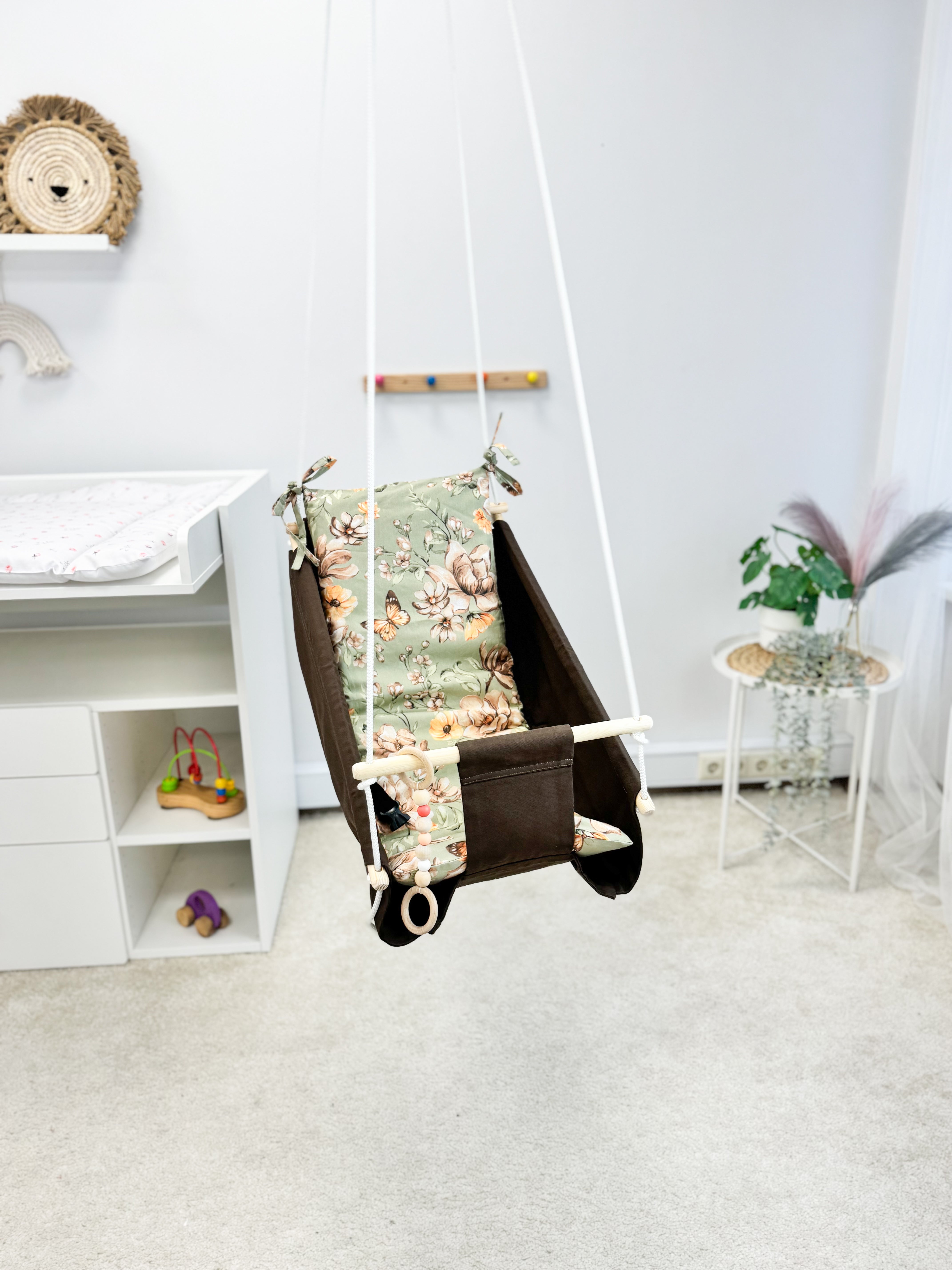Dark brown Hammock baby swing "Flowers"