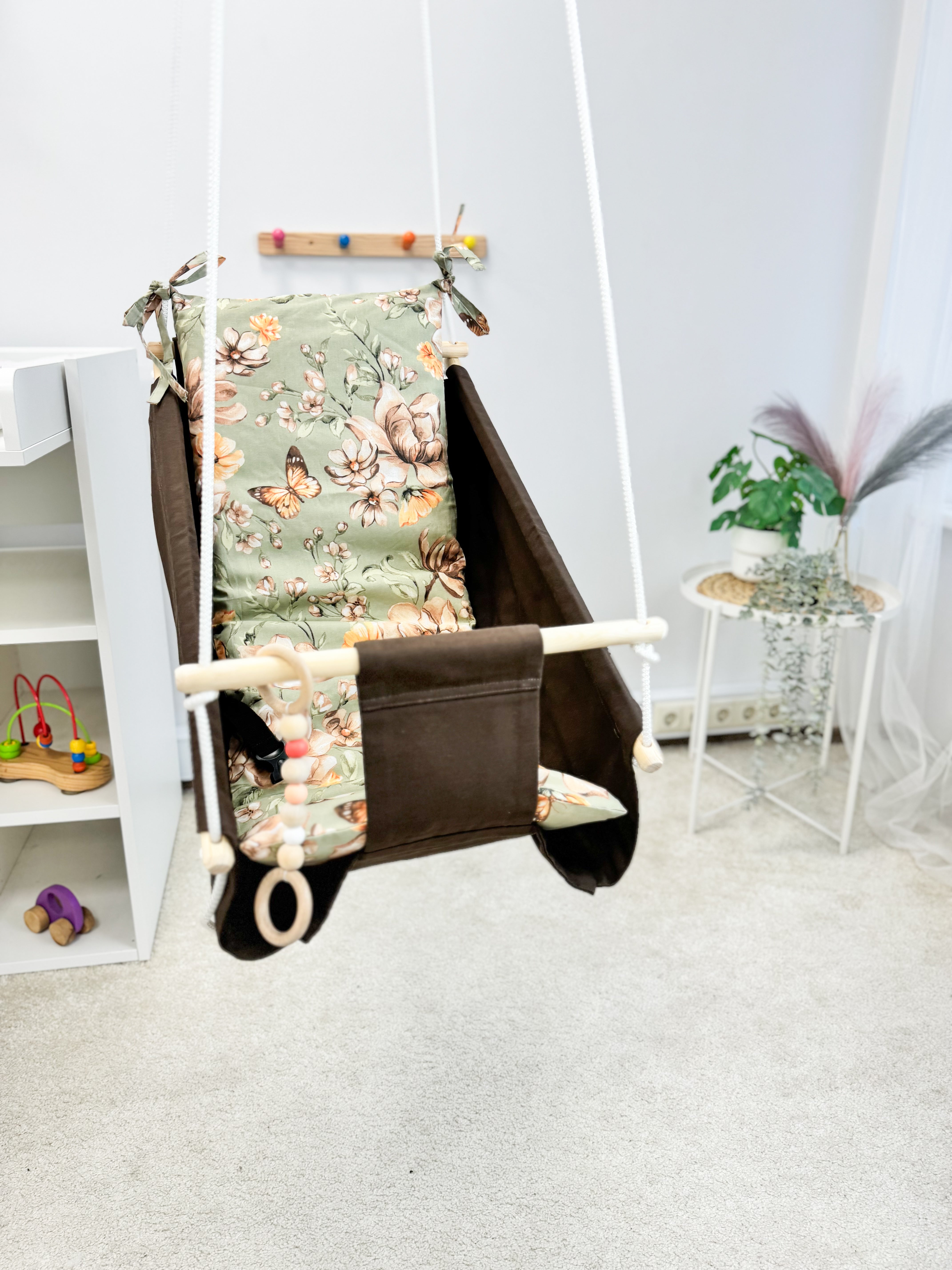 Dark brown Hammock baby swing "Flowers"