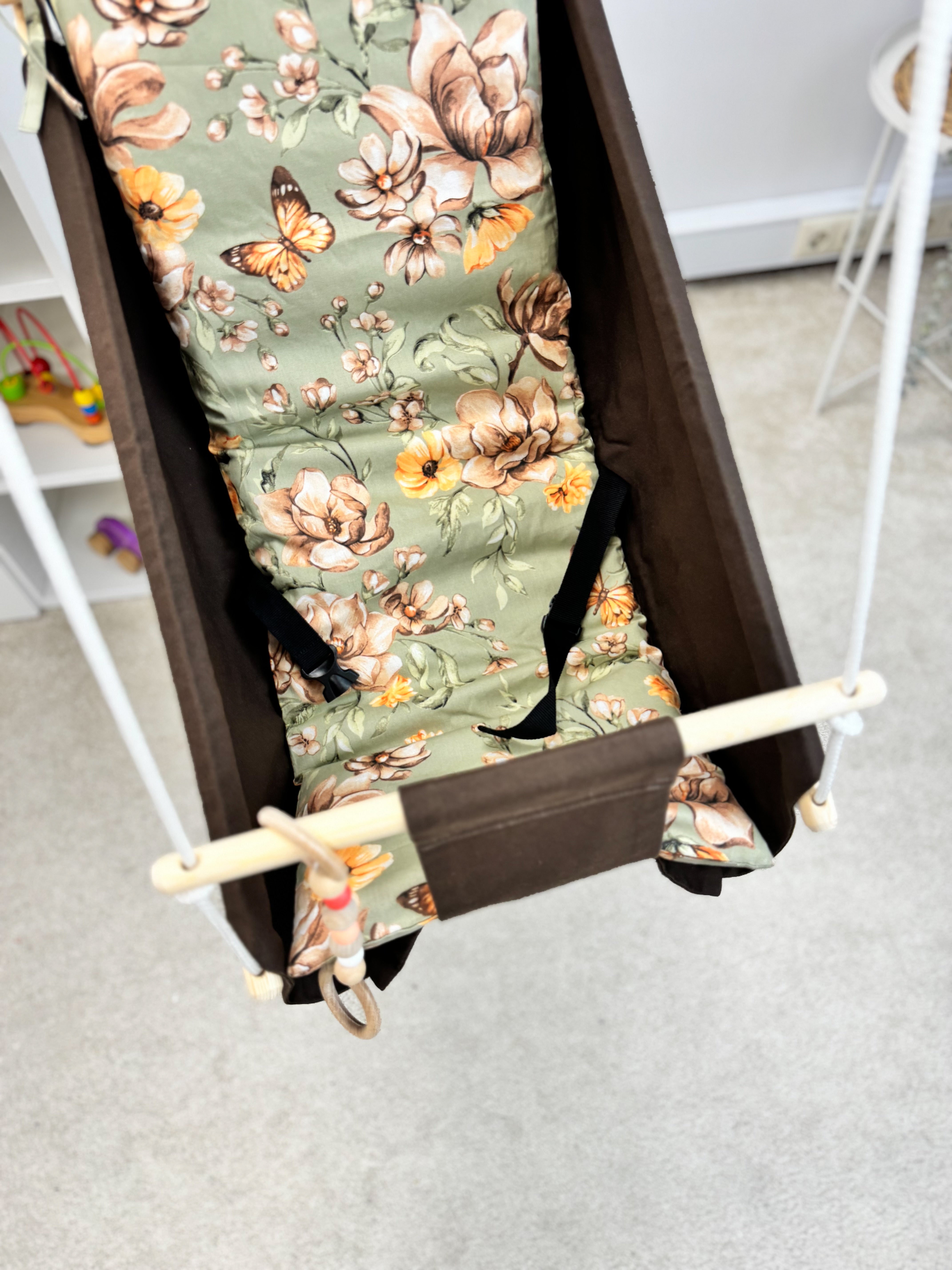 Dark brown Hammock baby swing "Flowers"