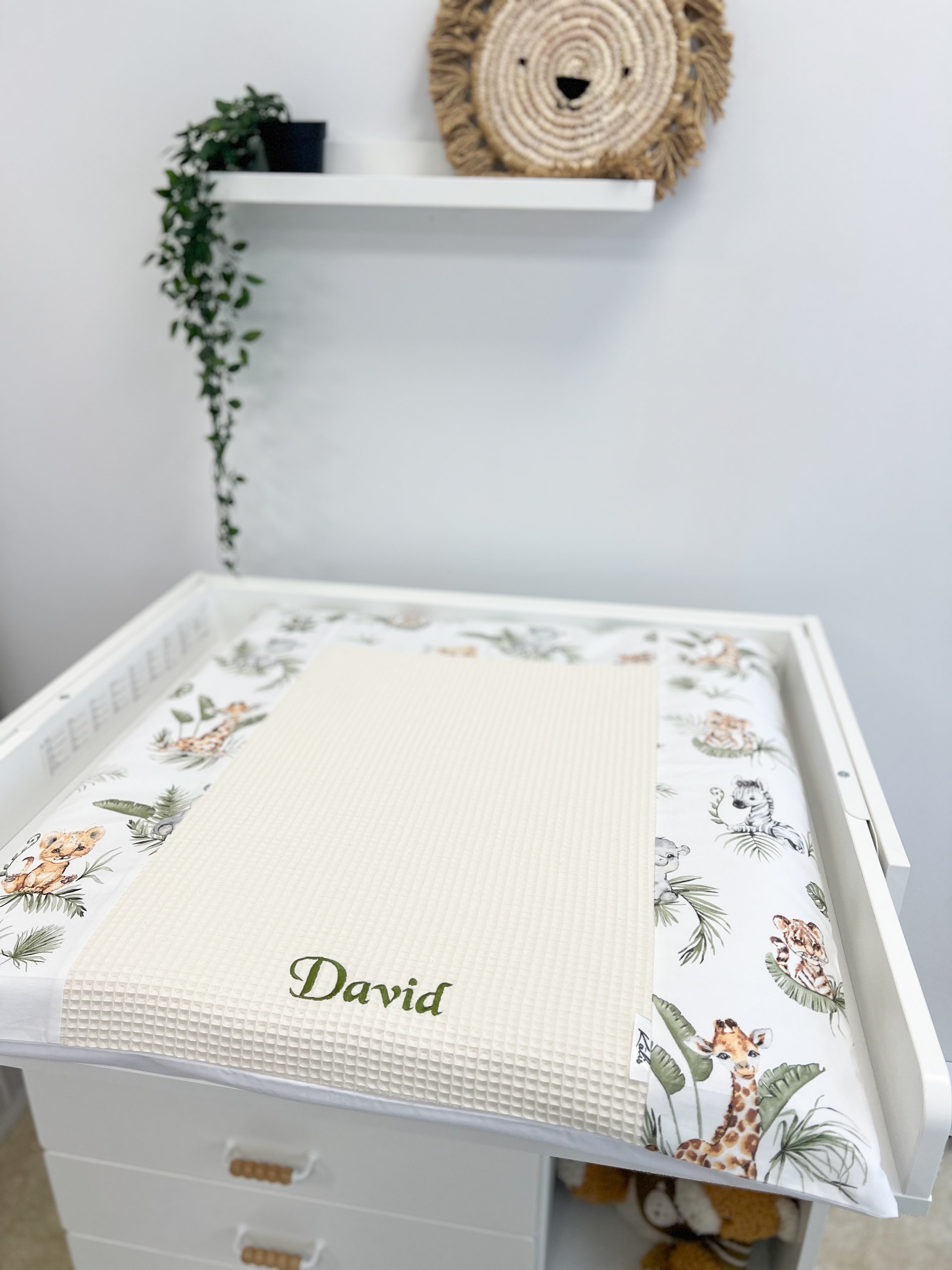 Cotton changing pad - Safari with beige