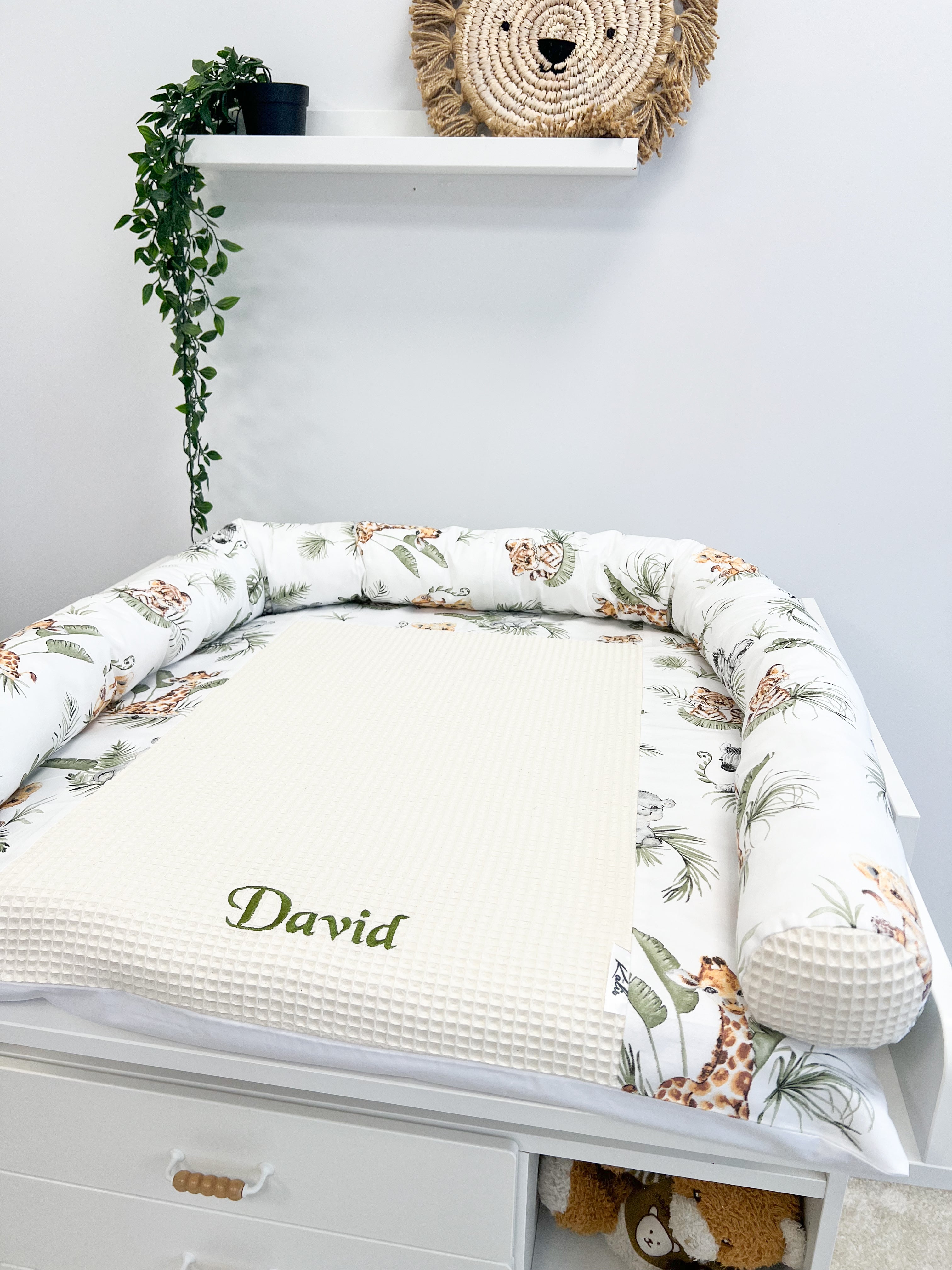 Cotton changing pad - Safari with beige