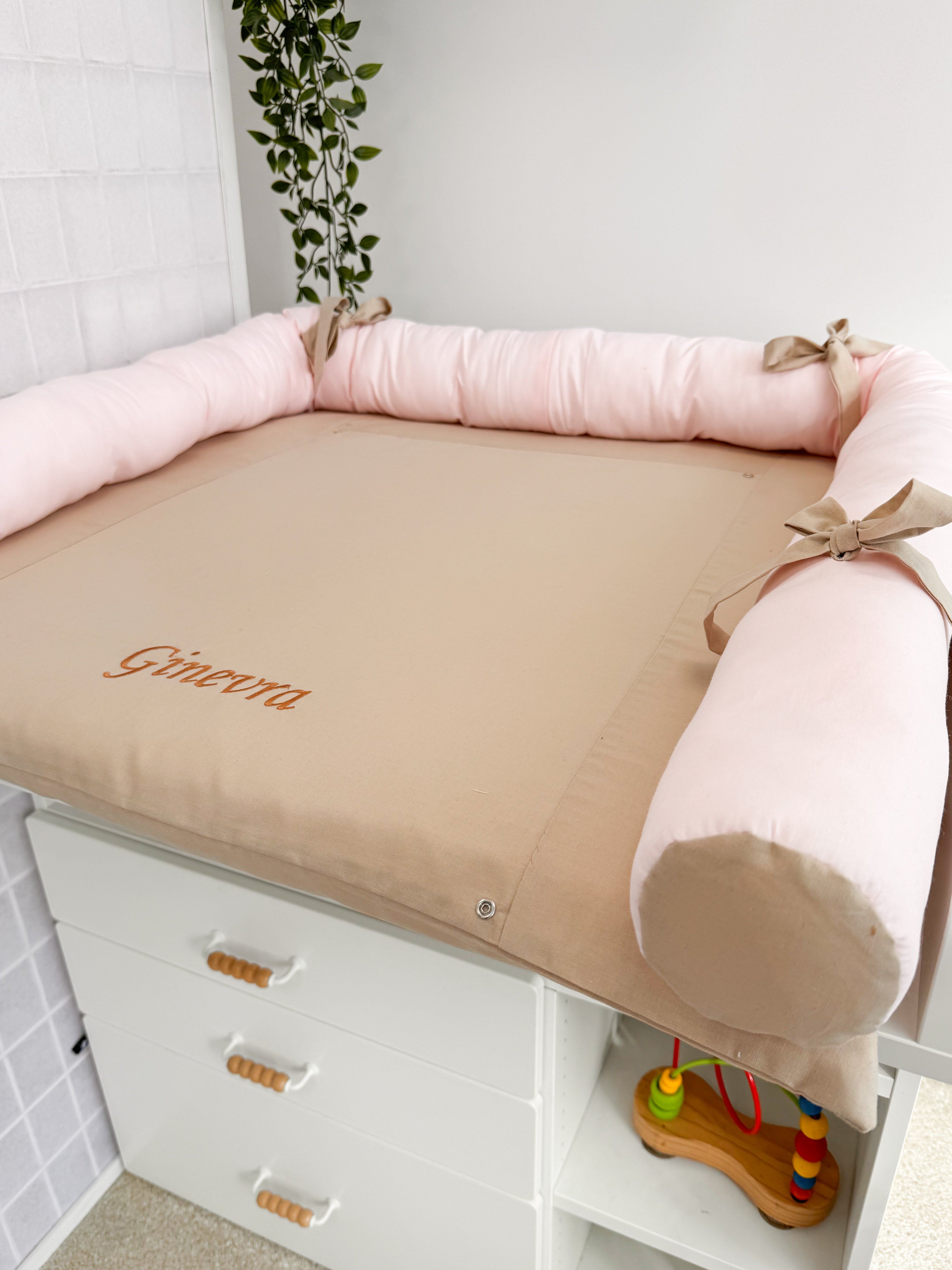 Cotton changing pad - Beige with pink