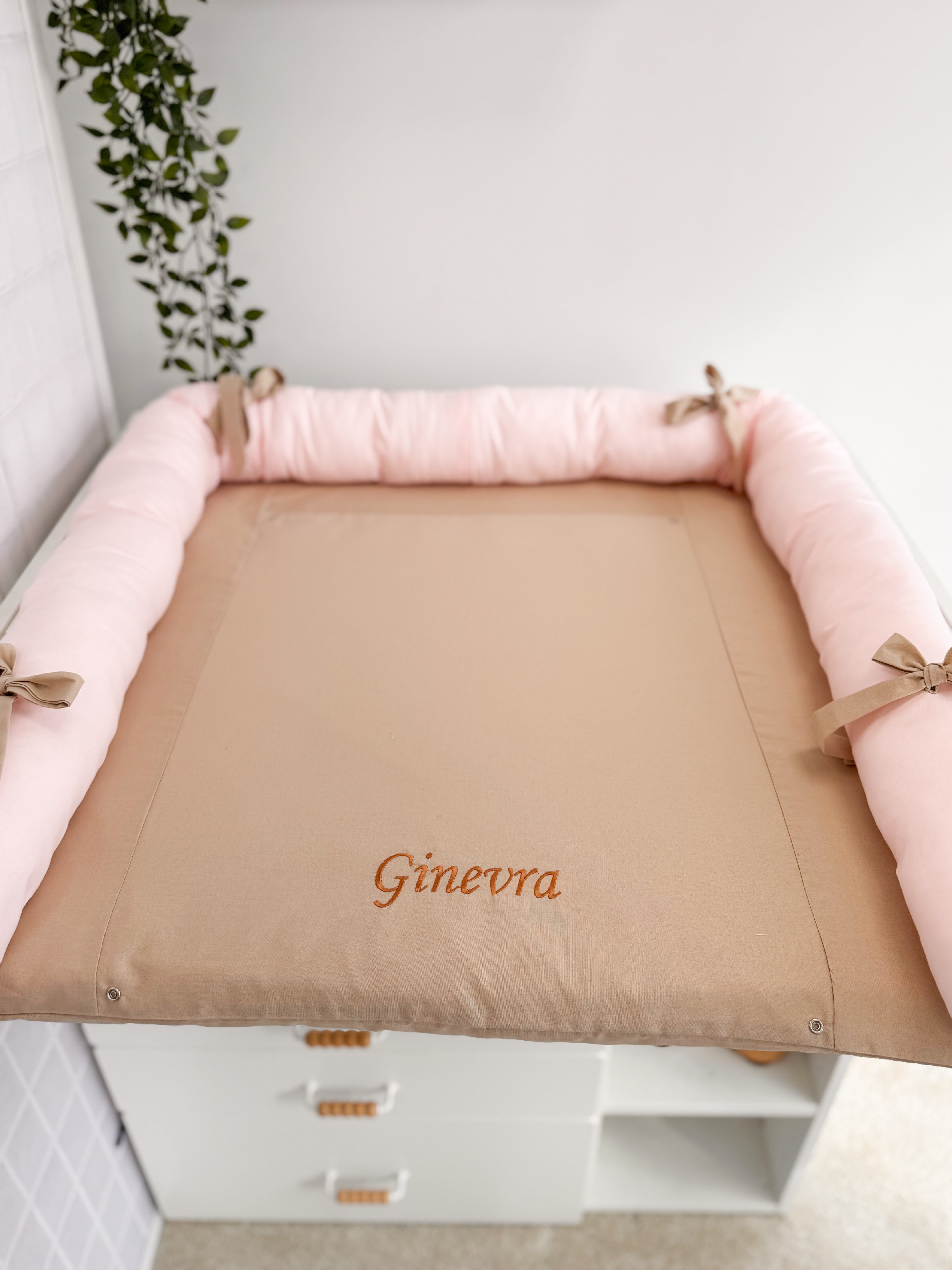 Cotton changing pad - Beige with pink