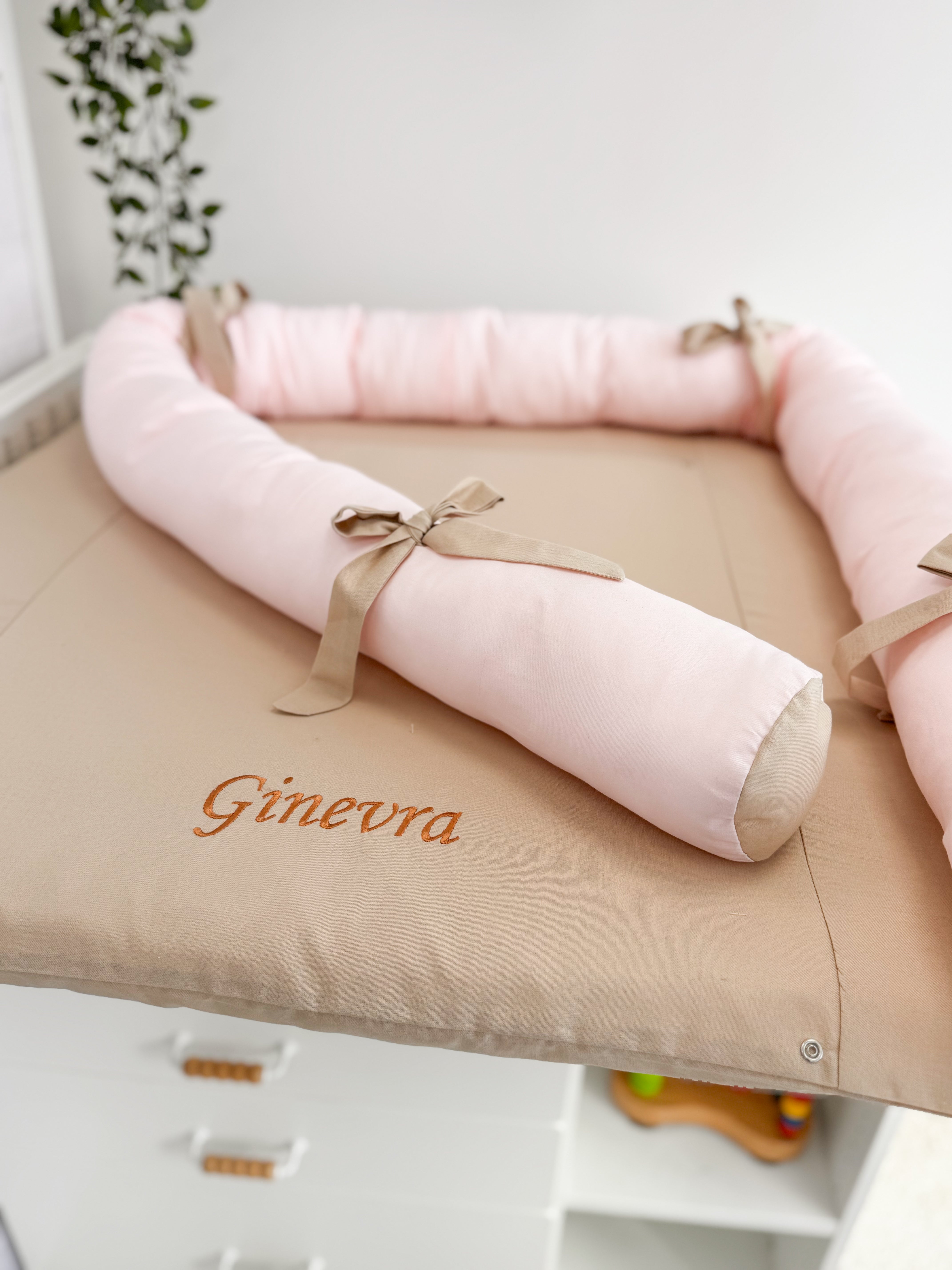 Cotton changing pad - Beige with pink