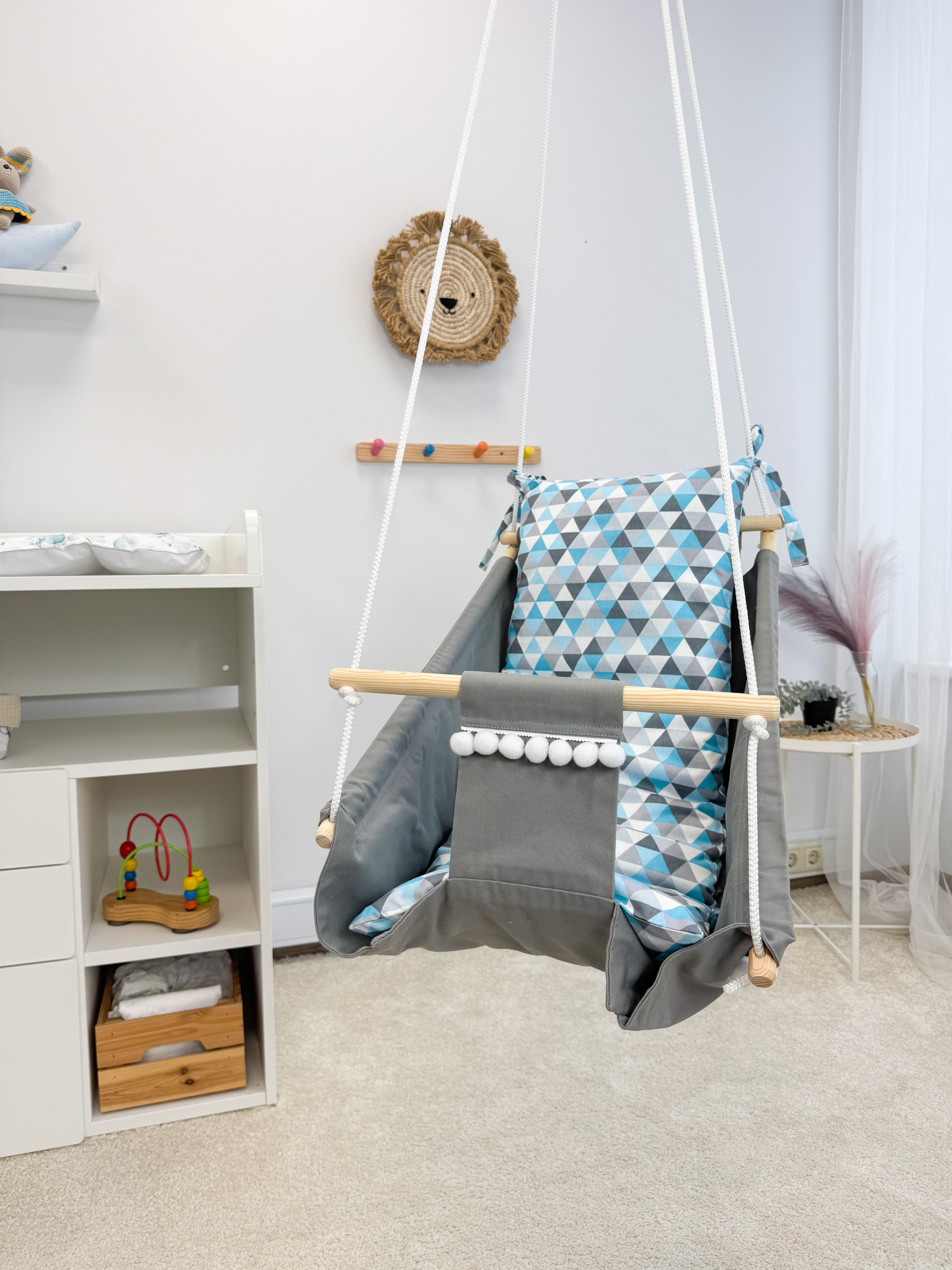 Gray Hammock baby swing "Blue triangles"