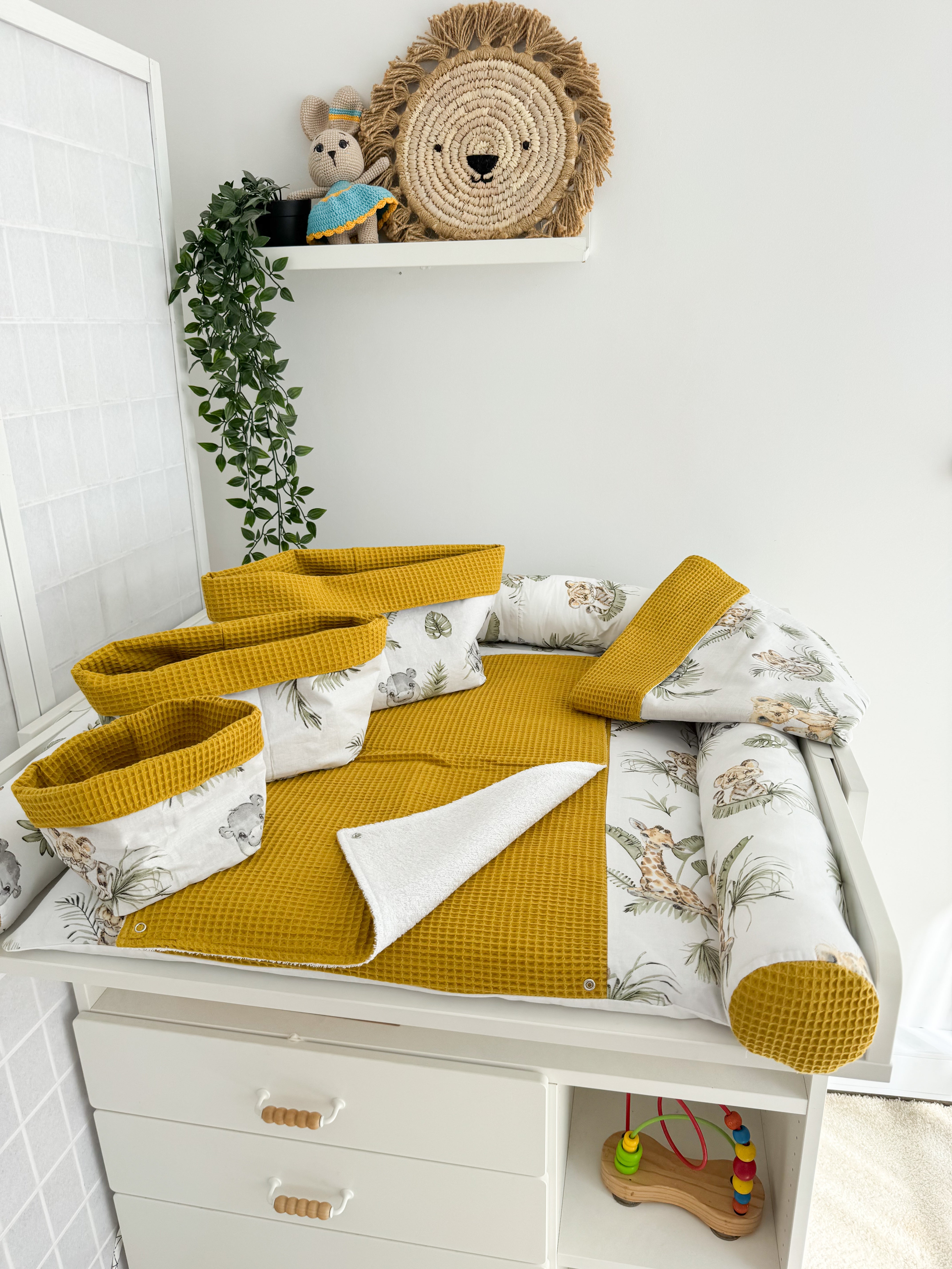 Cotton changing pad - Safari with mustard yellow
