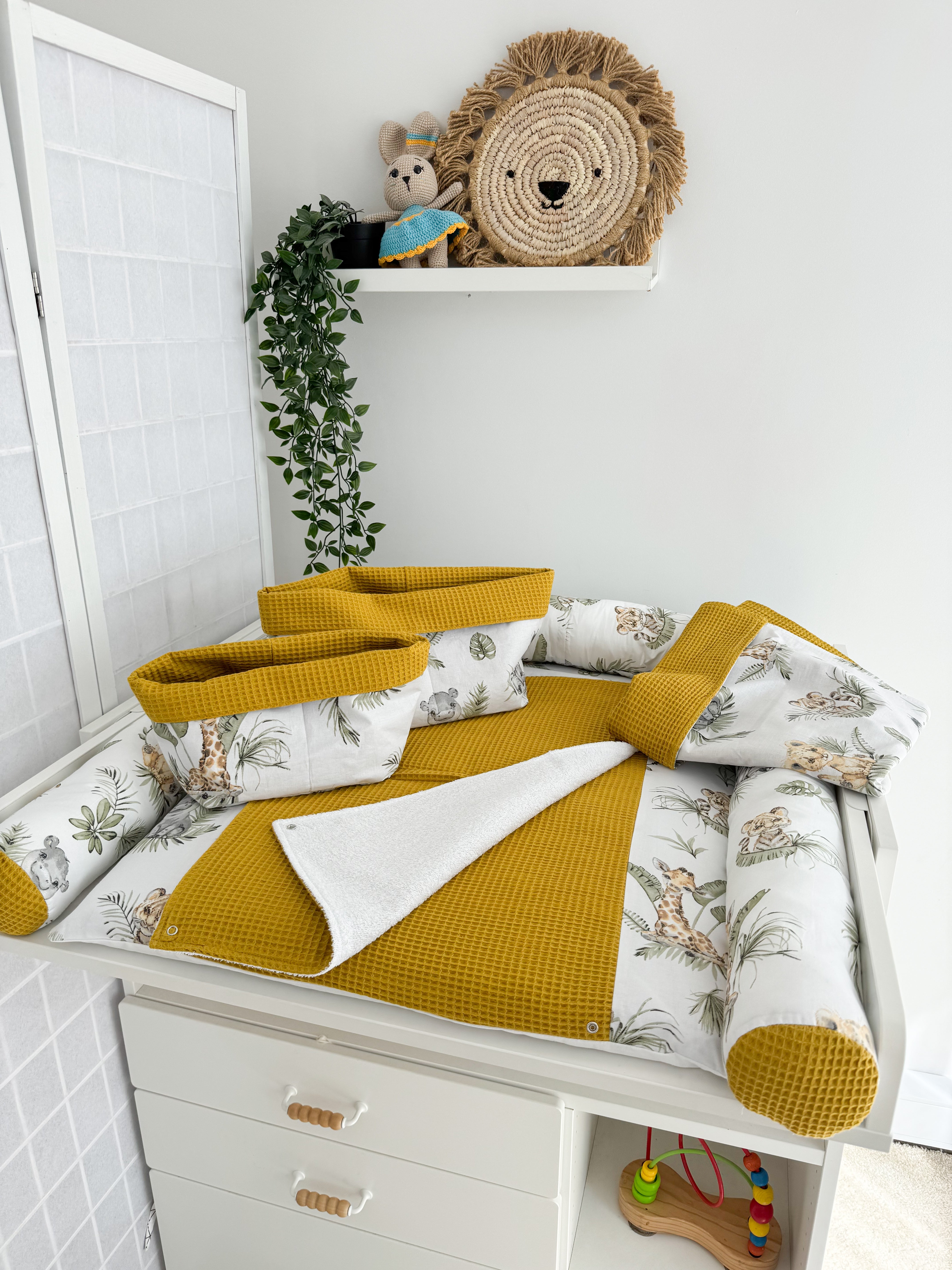 Cotton changing pad - Safari with mustard yellow