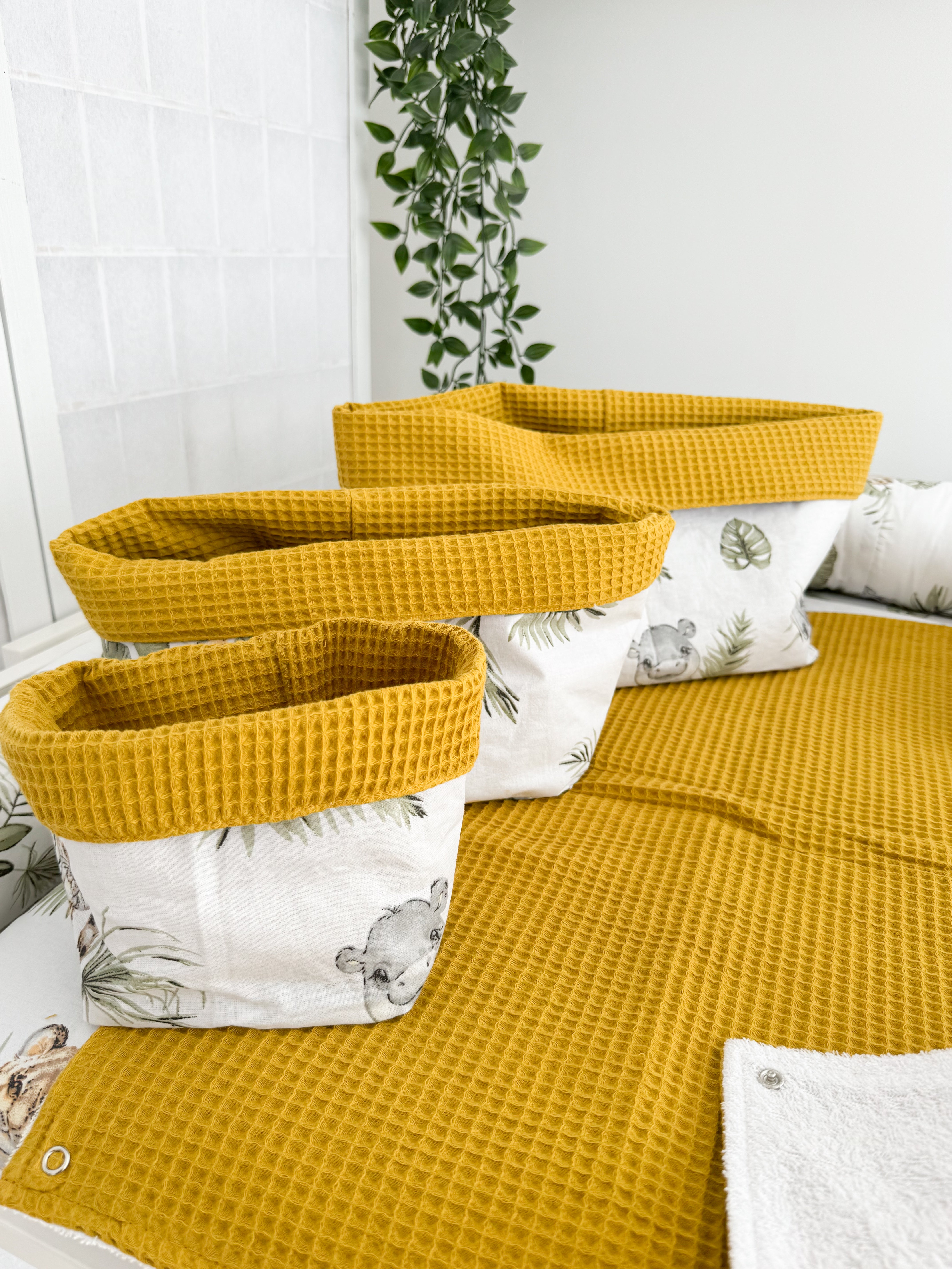 Cotton changing pad - Safari with mustard yellow