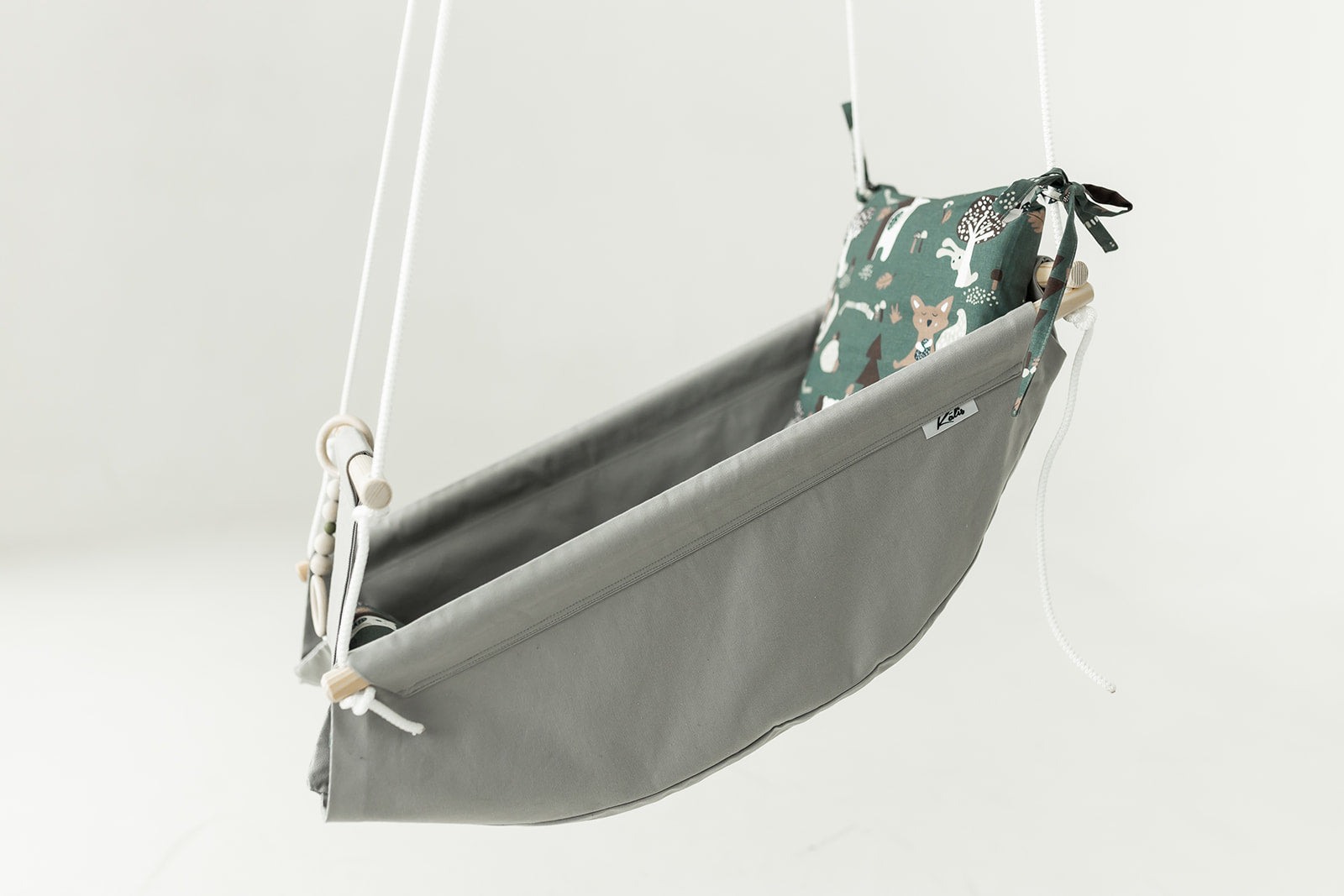 Gray hammock swing baby "Beige forest animals"
