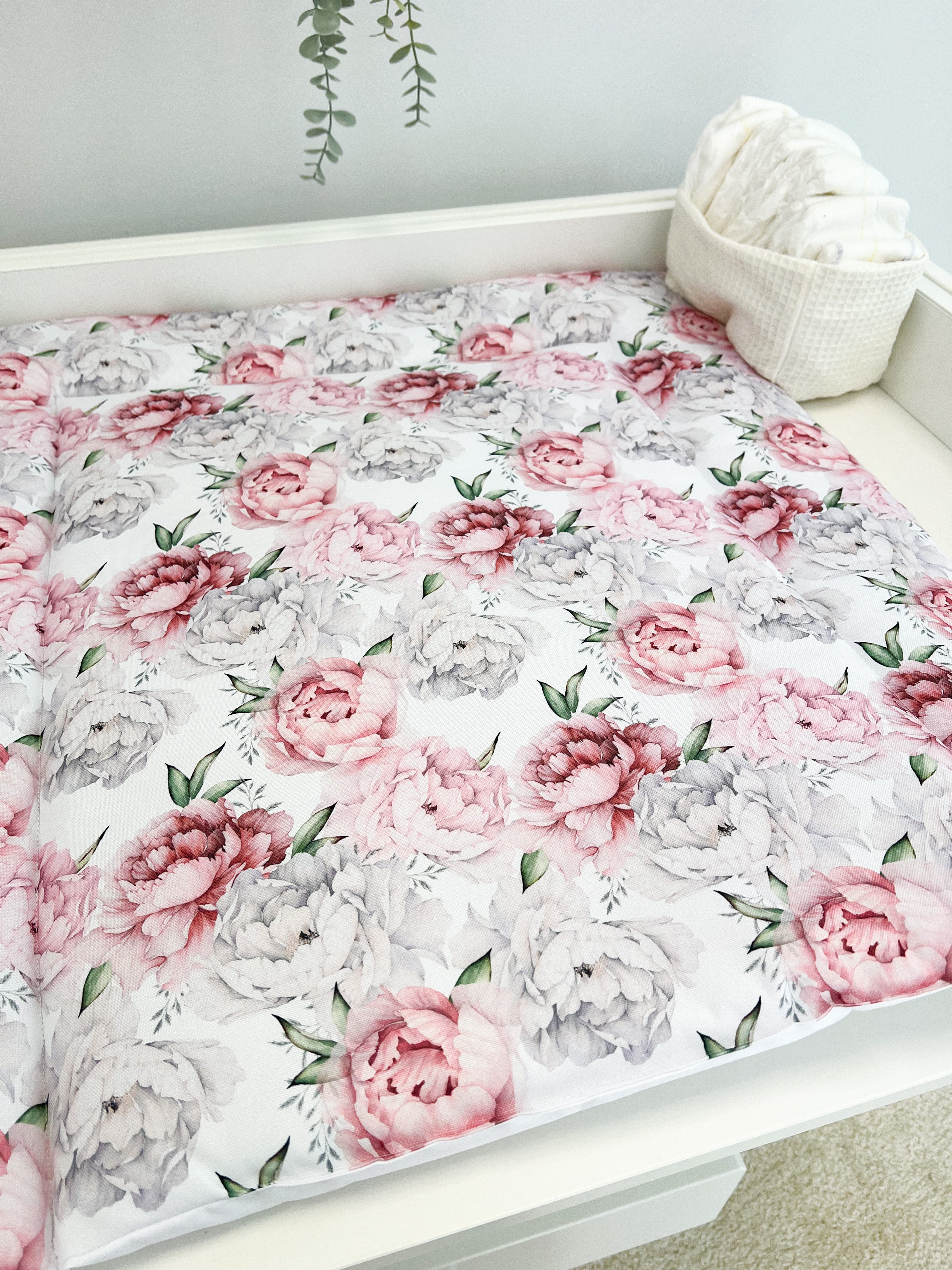 Water-resistant changing pad - peonies