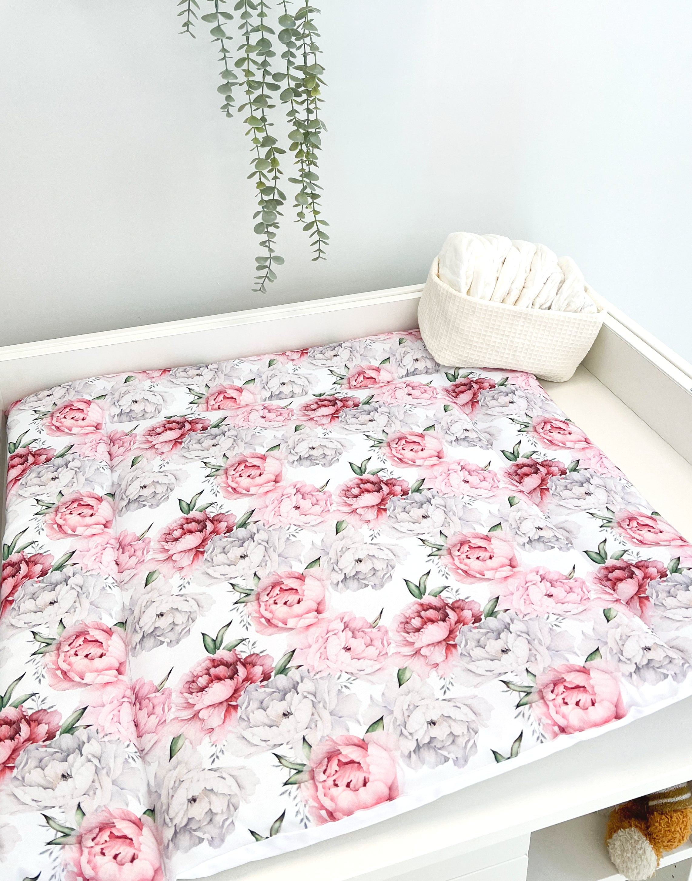 Water-resistant changing pad - peonies